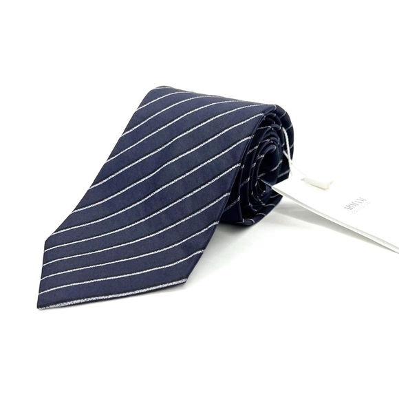 Armani Collezioni Pure Silk Jacquard Neck Tie Diagonal Stripe Navy Blue New NWT - Picture 9 of 9